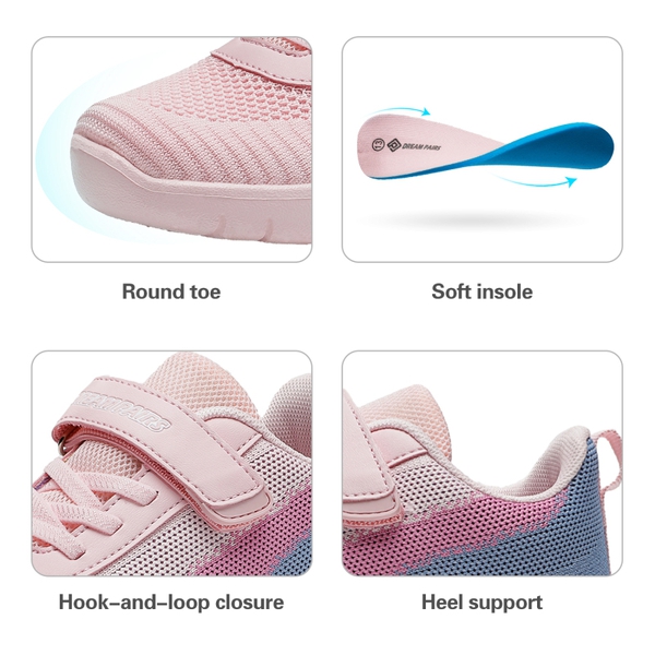 [EZ-Ons MagicZips] Boys Girls Tennis Running Shoes - PINK GREY BLUE - 2